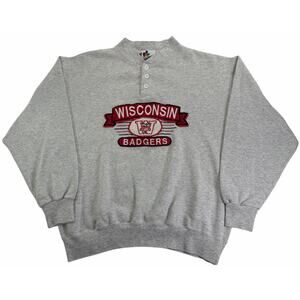Vintage 90s Wisconsin Badgers Henley Crewneck Men's XL Embroidered Sweatshirt
